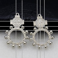 Couleur Pinky Catholique Argent Plaqué Alliage Chapelet Vintage Religieux St. Benoît Anneau pour Anneau De Prière En Forme De Pendentif