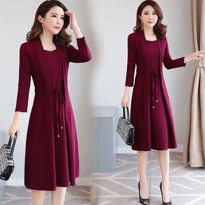Women's Plus Size Mock Neck Long Sleeve Mid Length Dress With Wrap Tie Design For Daily Leisure Wear - Product Image 2