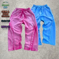 Pantalon de jogging OEM personnalisé Y2K délavé à l'acide avec strass et fermeture éclair détachable pour homme, style streetwear, coupe évasée et large, baggy