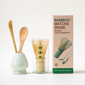 Wholesale 4 Piece <b>Set</b> of Matcha <b>Tea</b> Custom Bamboo Whisk Scoop with Stand in Practical Paper Box for Coffee <b>Tea</b> Accessories - Product Image 3