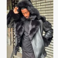 Manteau en cuir épais pour hommes, style décontracté, col en fausse fourrure noire