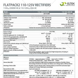 وحدة مقوم طاقة الاتصالات Eltek Flatpack2 بقوة 3000 واط، 110-120 فولت، 20 أمبير، طراز 241115.805 و241119.805 - Product Image 5