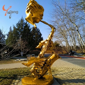 Scultura Artistica 3D di Sassofono in Acciaio Inossidabile Forgiato su Misura, Raffigurante un Movimento Musicale con Note Blu, per Piazze Cittadine - Product Image 3