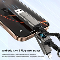 Porte-clés 4-en-1 avec écran numérique, câble de données en corde tressée, câble de charge en alliage de zinc, charge rapide 65W+27W, transmission de données