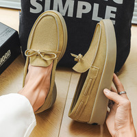 Chaussures décontractées basses noires à enfiler pour hommes en faux daim, avec soutien de la voûte plantaire, design de luxe, jetables, à ressort, prix bas
