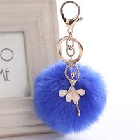 Porte-clés en fourrure bouffante en forme de pompon pour ballerine, décoration de sac, porte-clés de voiture, vente en gros