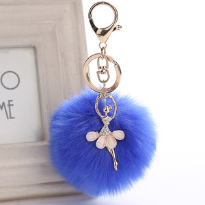 Porte-clés en fourrure bouffante en forme de <span class=keywords><strong>pompon</strong></span> pour ballerine, décoration de sac, porte-clés de voiture, vente en gros - Product Image 6