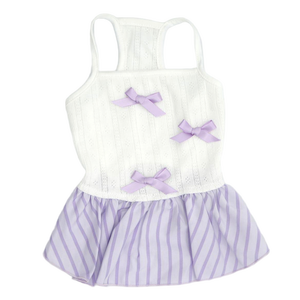 Vestido de princesa transpirable OEM para perros, top de malla tejida con falda a rayas y lazos morados para cachorros de Bichón y <span class=keywords><strong>Shih</strong></span> <span class=keywords><strong>Tzu</strong></span> - Product Image 1