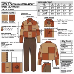 Giacca Trucker da Uomo in Pelle Scamosciata di <span class=keywords><strong>Capra</strong></span> Color Tan con Colletto a Camicia e Chiusura Nascosta, Modello Corto, Personalizzabile OEM, con Pannelli Color Block e Vestibilità Boxy - Product Image 2