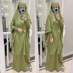 Motief Kracht Laatste Bescheiden Hijab Twee Stukken Set Gebed Abaya Set Met Rok En Aangehechte Hijab Satijnen Jilbab Moslim Jurk