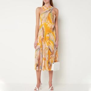 Nouvelle Robe d'été plissée sans manches pour femme, style décontracté, col halter, imprimé floral, élégante, longueur midi, en mousseline de soie - Product Image 4