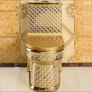 สุขภัณฑ์เซรามิคหรูหรา ชิ้นเดียวเคลือบทองสำหรับห้องน้ำ - Product Image 5
