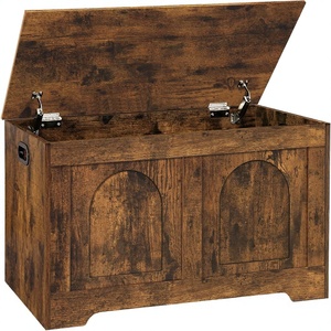 Boîte de rangement en bois DINZI LVJ avec couvercle rabattable et 2 charnières de sécurité, design vintage rustique, assemblage facile, brun rustique - Product Image 1