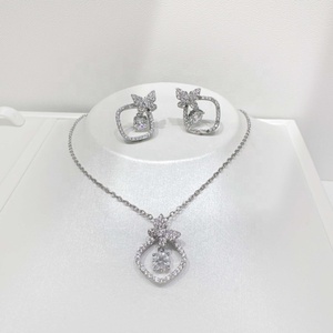 OEM plata 925 Silver wedding Round Brilliant Cut zircon jewelry set party luxury bridal Rhodium Plated earring and necklace sets - Product Image 2