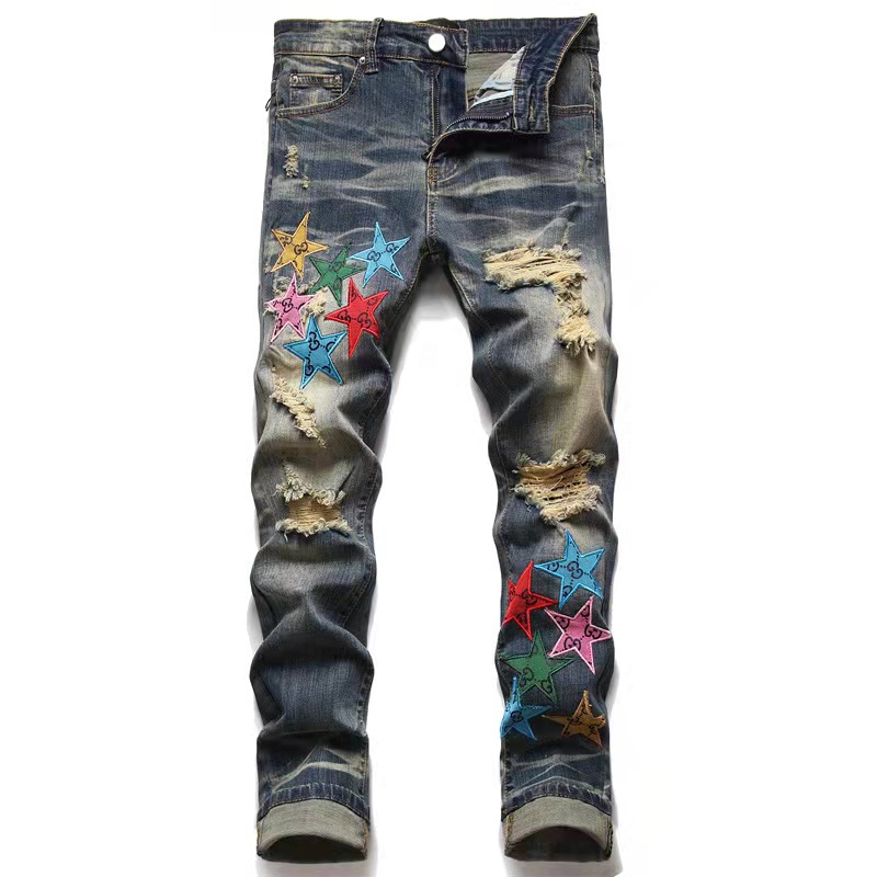 jeans rotos de mujer con parche estampado NHYD299343