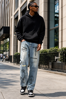Nouveau Jean Droit Homme Imprimé Graffiti 2026 Streetwear Y2K Taille Mi-Haute en Denim Respirant Style Vintage Printemps