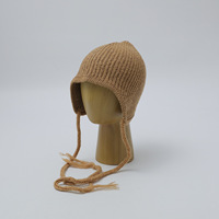 Bonnet à rabats pour femme, style coréen, effet amincissant, chaud pour l'hiver, en acrylique avec sangle pour dames
