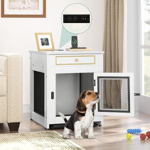 ZJH eco-friendly in legno cassa per cani mobili con doppio caricatore USB chiusura del cuscino del vassoio di chiusura tavolo per cani di piccola taglia bianco - Product Image 6