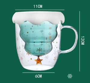 Wholesale High Borosilicate Glass Double-Layer Christmas Cup <strong>Star</strong> Wish Gift Lid Creative Insulated Christmas Tree <strong>Mugs</strong> - Product Image 5