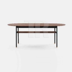 MESA DE COMEDOR CON TABLERO OVALADO, BASE METÁLICA Y DETALLES EN BRONCE - Product Image 1