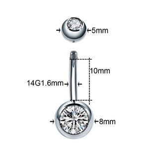 แหวนสะดือไทเทเนียมแบบเซ็กซี่ 14G ประดับเพชรคิวบิกเซอร์โคเนียทรงกลมคู่ เครื่องประดับเจาะร่างกาย - Product Image 2
