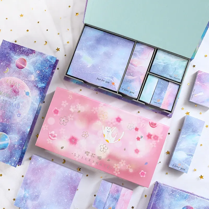 Top quality colorful customized promotion starry sky sticky note pad set