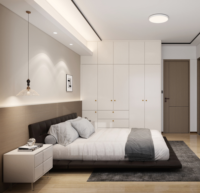 Ensemble de meubles de chambre à coucher de luxe pleine grandeur avec rangement en bois et design moderne pour la maison et l'appartement