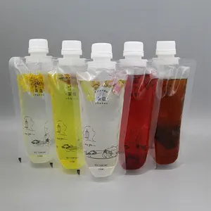 Plastic transparent beverage food grade 500ml packaging juice clear liquid spout pouch