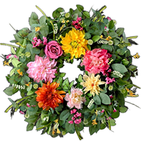 Couronne décorative de remise de diplôme en fleurs artificielles (roses lavande) rose jaune, en plastique écologique, à suspendre à la porte, réutilisable