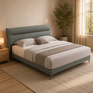 Cabecera Tapizada Curva con Alas, Base de Plataforma Baja, Tela Verde Salvia, Patas de Metal, para Dormitorio Principal u Hotel - Product Image 3