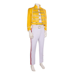 Queen Lead Vocals Freddie Mercury Cosplay disfraz mascarada bola amarillo Pu abrigo conjunto completo uniforme hombre mujer carnaval <span class=keywords><strong>traje</strong></span> - Product Image 3