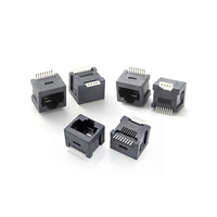 Prise réseau RJ45 8P8C 180 °   Connecteur PCB vertical tout plastique noir pour appareils Ethernet