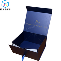 Boîte cadeau pliable bleu marine personnalisée avec ruban et fermeture magnétique, boîte cadeau rigide pliable, emballage plat et imprimable