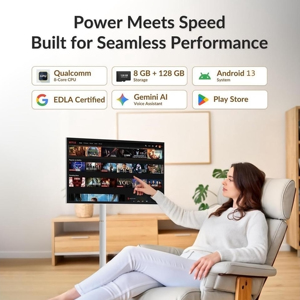 Téléviseur intelligent rotatif d'intérieur de 32 pouces avec diffusion <span class=keywords><strong>en</strong></span> direct, Android 13, écran tactile et roues de défilement amovibles pour le texte - Product Image 3