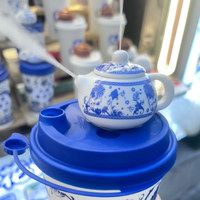 Petite théière à vapeur portable en porcelaine bleue et blanche, avec couvercle, 30 ml, pour thé au lait à effet de fumée de glace carbonique, style minimaliste moderne, pour salon de thé au lait, thème Halloween Dragon