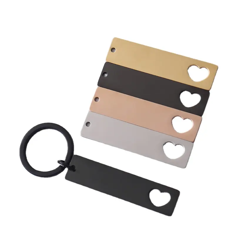 Custom Engraved Cute Couple souvenir anniversary Silver Rose gold Qr Code Heart Keychain Tags Blanks Metal Stainless Key chains