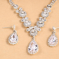 Accessoires en Gros : Magnifique Parure de Bijoux de Mariage en Zircon, Collier et Boucles d'Oreilles de Mariée