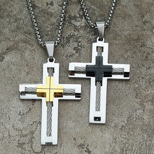 Stainless Steel <b>Cross</b> Necklace Hip Hop Fashion Jewelry <b>Chain</b> Custom Jesus Style Pendant Religious Design Accessory for Men - Product Image 4