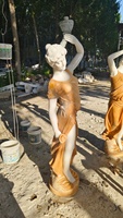 Statue en marbre grandeur nature avec lampe, statues en marbre naturel avec base ronde, statue de femme sexy en marbre