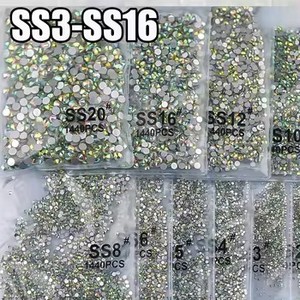 1440 Piezas/bolsa AB/Transparente, Mini Diamantes Redondos para Uñas SS3-SS16 (1.3-4mm), Cristales de Vidrio Planos sin Fijación en Caliente, Cristal Transparente AB para Manicura - Product Image 2