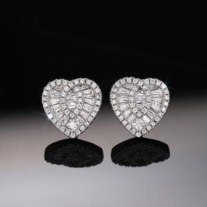 Orecchini a cuore in oro bianco con diamanti naturali colore D certificati GIA, gioielli da sposa per donna, stile romantico - Product Image 4