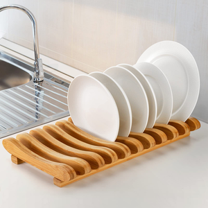 Escurridor de Platos Plegable Moderno de Bambú con 10 Ranuras, Soporte para Tapas de Ollas, Organizador de Almacenamiento para Cocina - Product Image 1