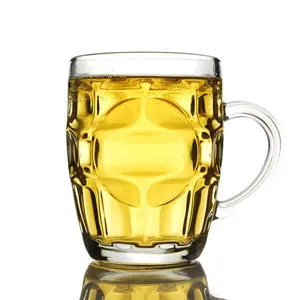 High Quality 560ml 260ml clear bulk glass beer mug with handles for sale