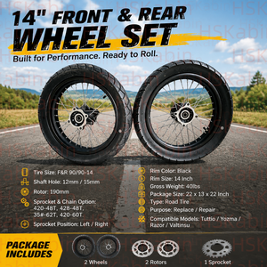 HSKabin Kenda 14 Inch Road <b>Wheel</b> Set Tubeless Tyre New for Dirt Bike Front Rear 90/90-14 Black Spoke with Rotor Sprocket - Product Image 4