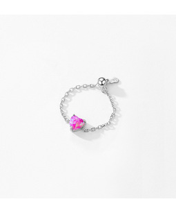 S925 <b>Silver</b> Heart Shape <b>Opal</b> Open <b>Silver</b> Stackable Band <b>Ring</b> Bezel Setting Romantic Women's Gemstone Jewelry - Product Image 6