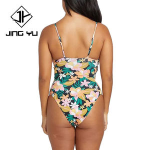 Customize your own brand beach print ribbed deep V swimsuit high-quality nylon one-piece swimsuit - Product Image 3