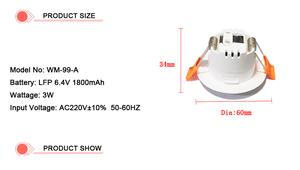 工場卸売価格 LED 非常灯、充電式LFPバッテリー搭載天井照明、ランプヘッドはS/M/Lサイズからお選びいただけます - Product Image 5