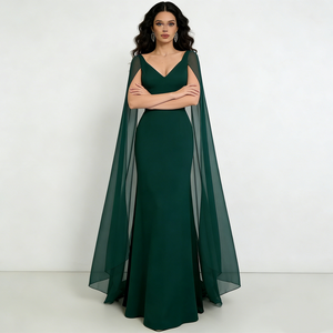 Robes <span class=keywords><strong>de</strong></span> soirée en mousseline <span class=keywords><strong>de</strong></span> soie à col en V sans manches, à ourlet sirène, <span class=keywords><strong>de</strong></span> couleur vert foncé <span class=keywords><strong>de</strong></span> luxe, pour soirée, mariage, bal - Product Image 3