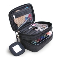 Pochette de maquillage imperméable multi-compartiments réglable avec logo personnalisé, porte-pinceaux de voyage, fermeture à glissière, étui cosmétique