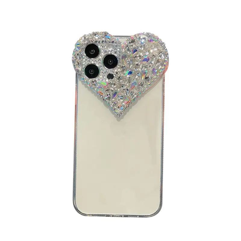 Capa de TPU Diamond para iphone 15 14 13 12 11 Desenho de coração colorido Bling Slim